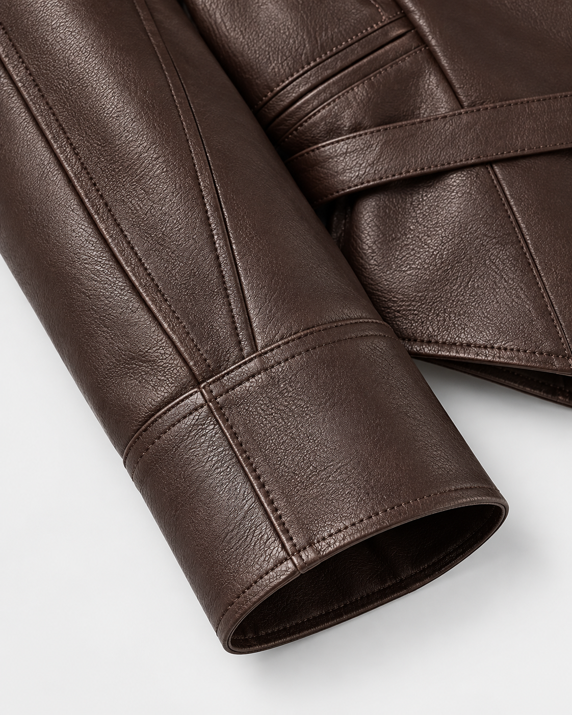 Image of Color: Café Brown | Sleeve cuff detail on women's coffee brown button-front jacket