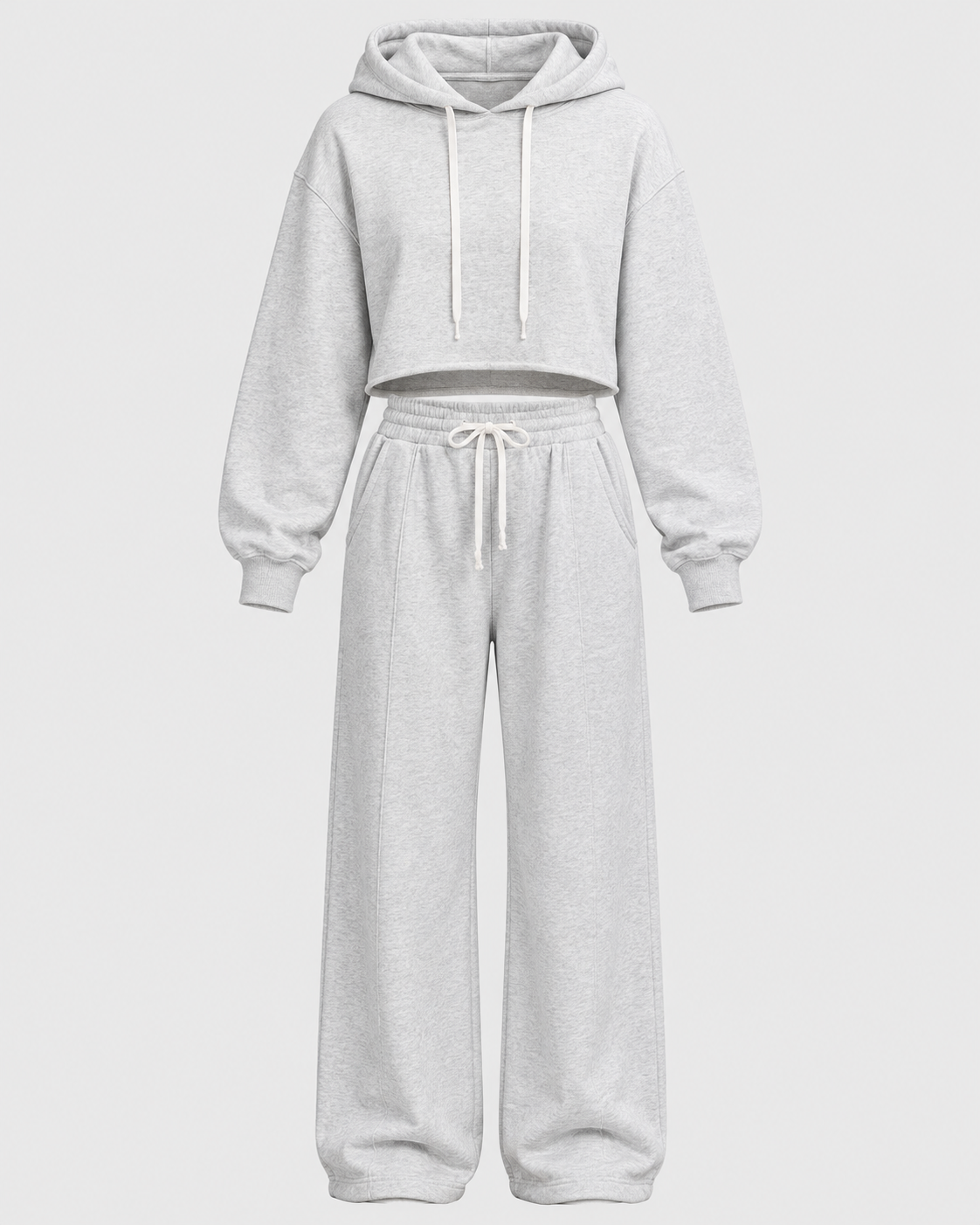 Color: Light Floral Gray | Women's light floral gray raw-edge cropped cotton pullover hoodie, main studio product view