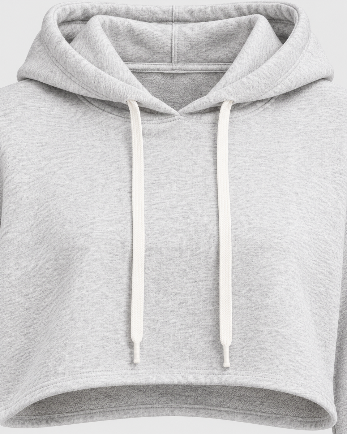 Color: Light Floral Gray | Women's light floral gray raw-edge cropped cotton pullover hoodie, studio product view 2
