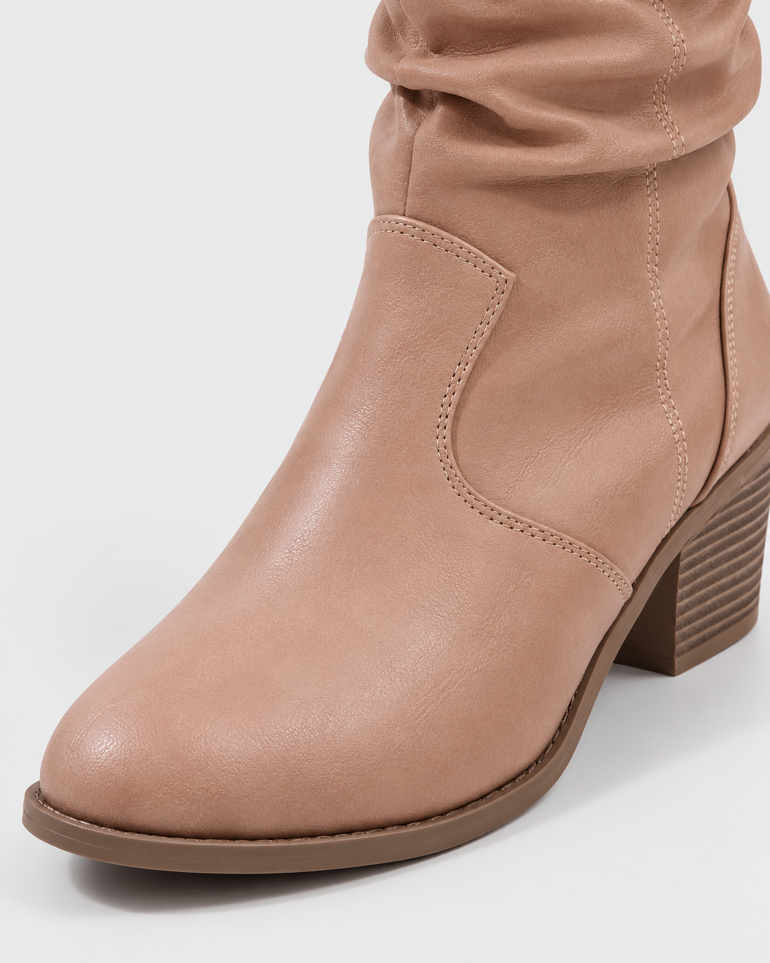 Image of Color: Lotus color | Women's lotus color round toe western block heel mid-calf boots, studio product view 2