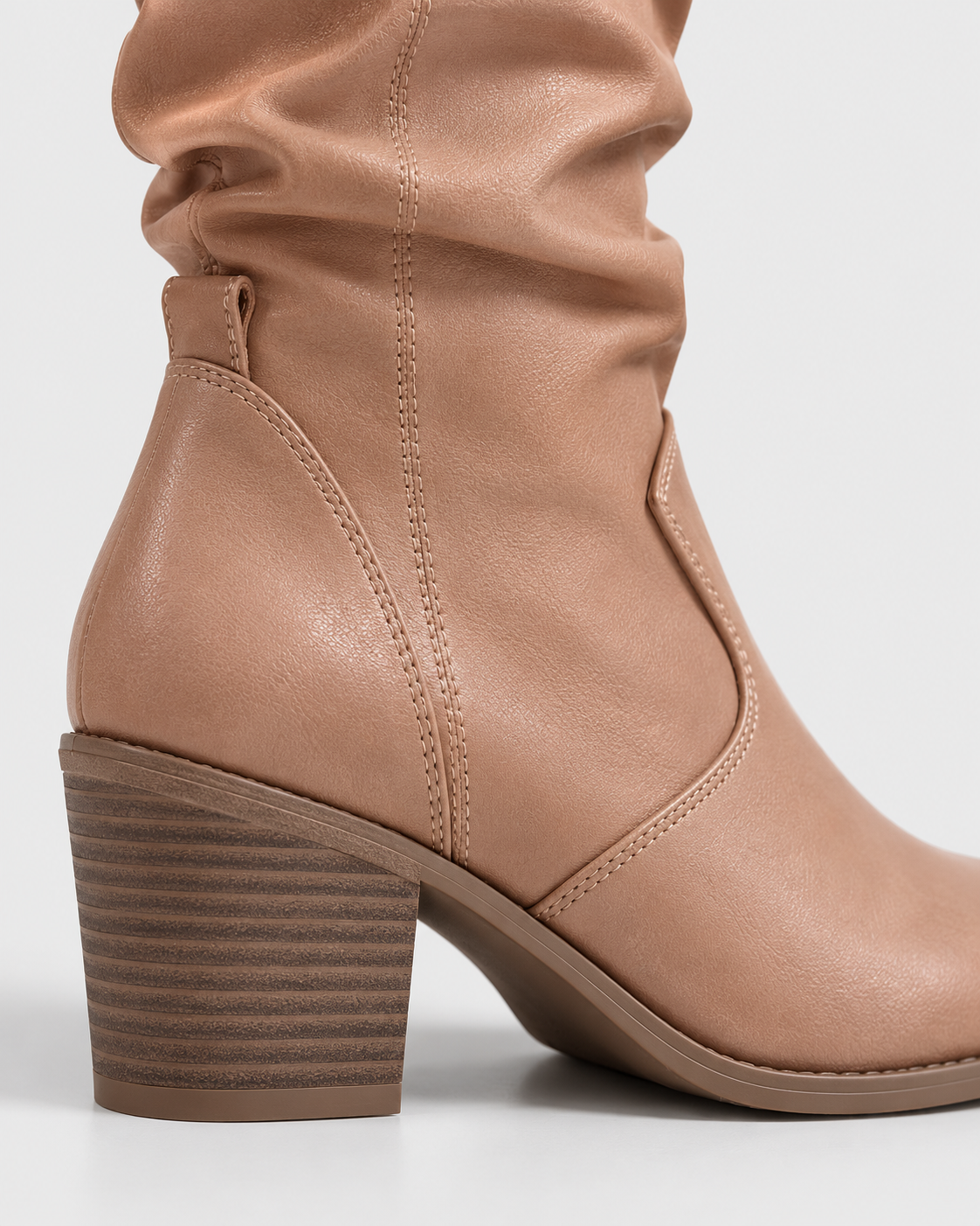 Image of Color: Lotus color | Women's lotus color round toe western block heel mid-calf boots, studio product view 4