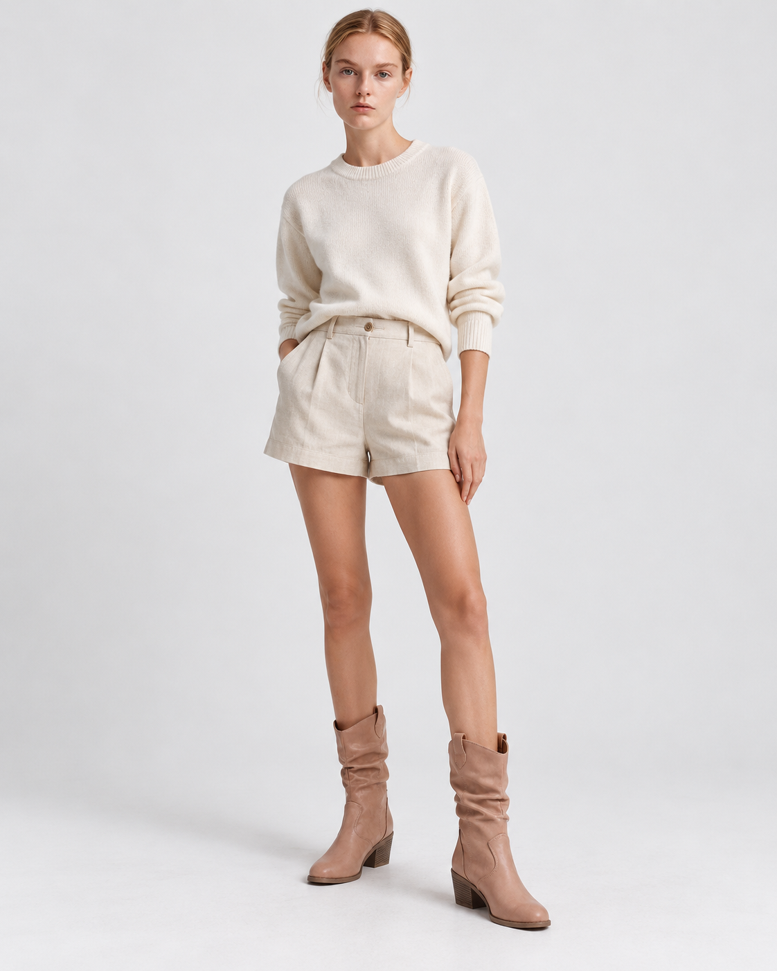 Image of Color: Lotus color | Women's lotus color round toe western block heel mid-calf boots, studio product view 5