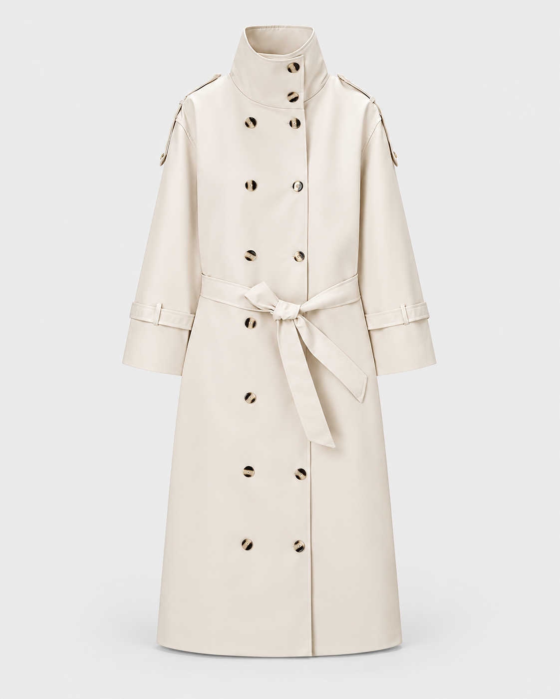 Trench coat largo de doble botonadura para mujer en color blanco