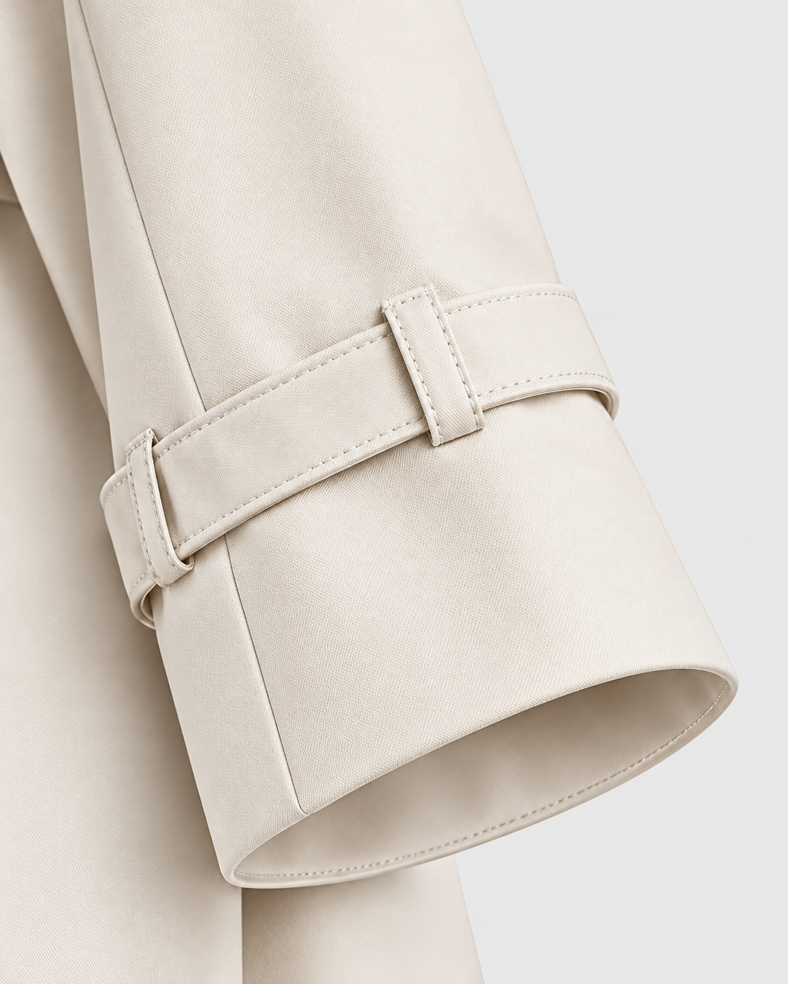 Image of Color: White | Women's white long double-breasted trench coat, studio product view 4
