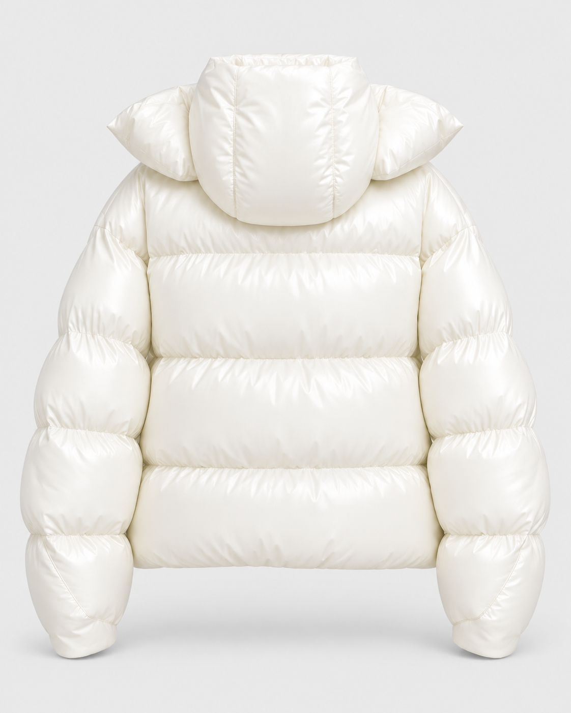 Color: White | Women's white quilted faux leather detail puffer jacket, back studio view