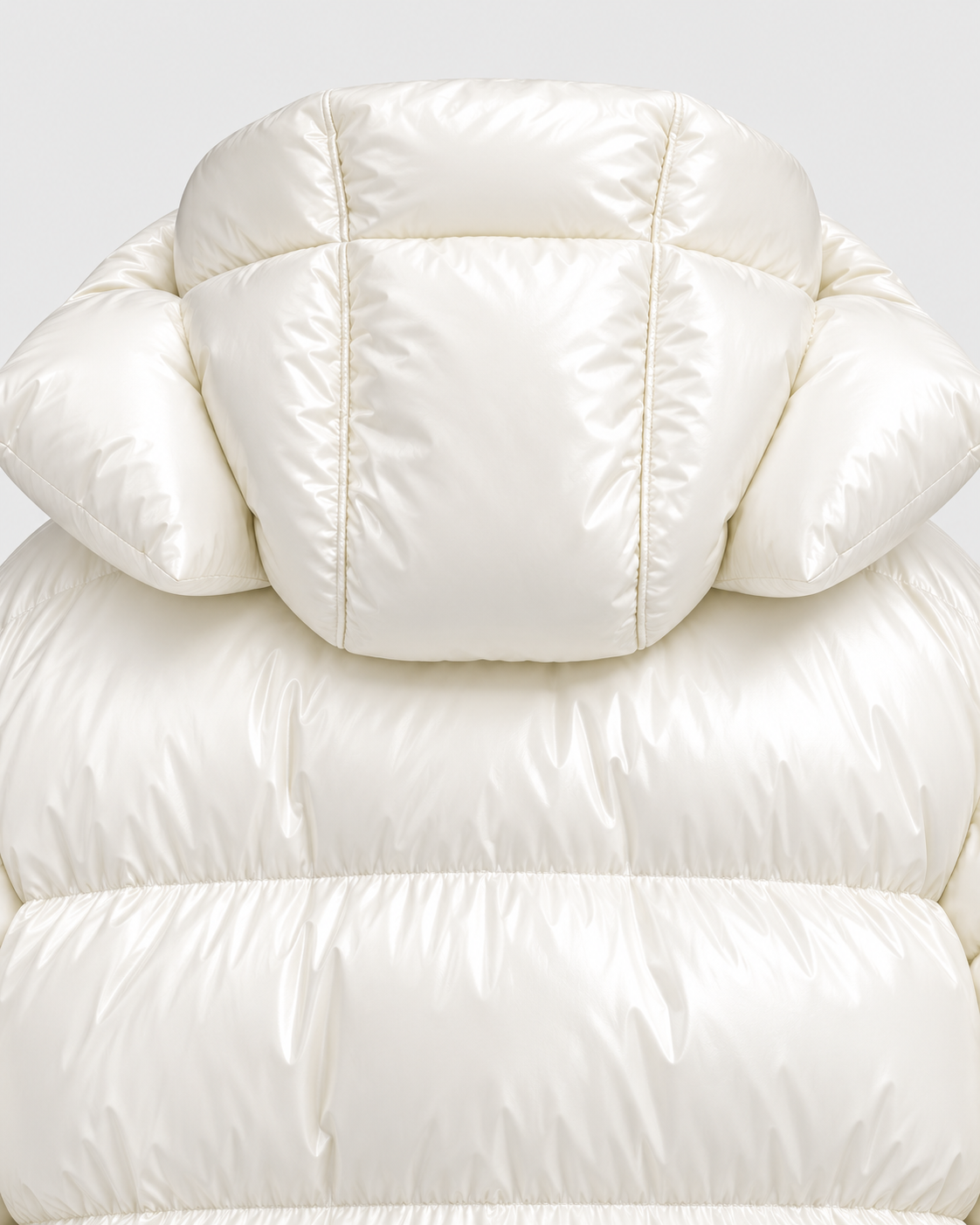 Color: White | Hood and back quilting detail on women's white puffer jacket