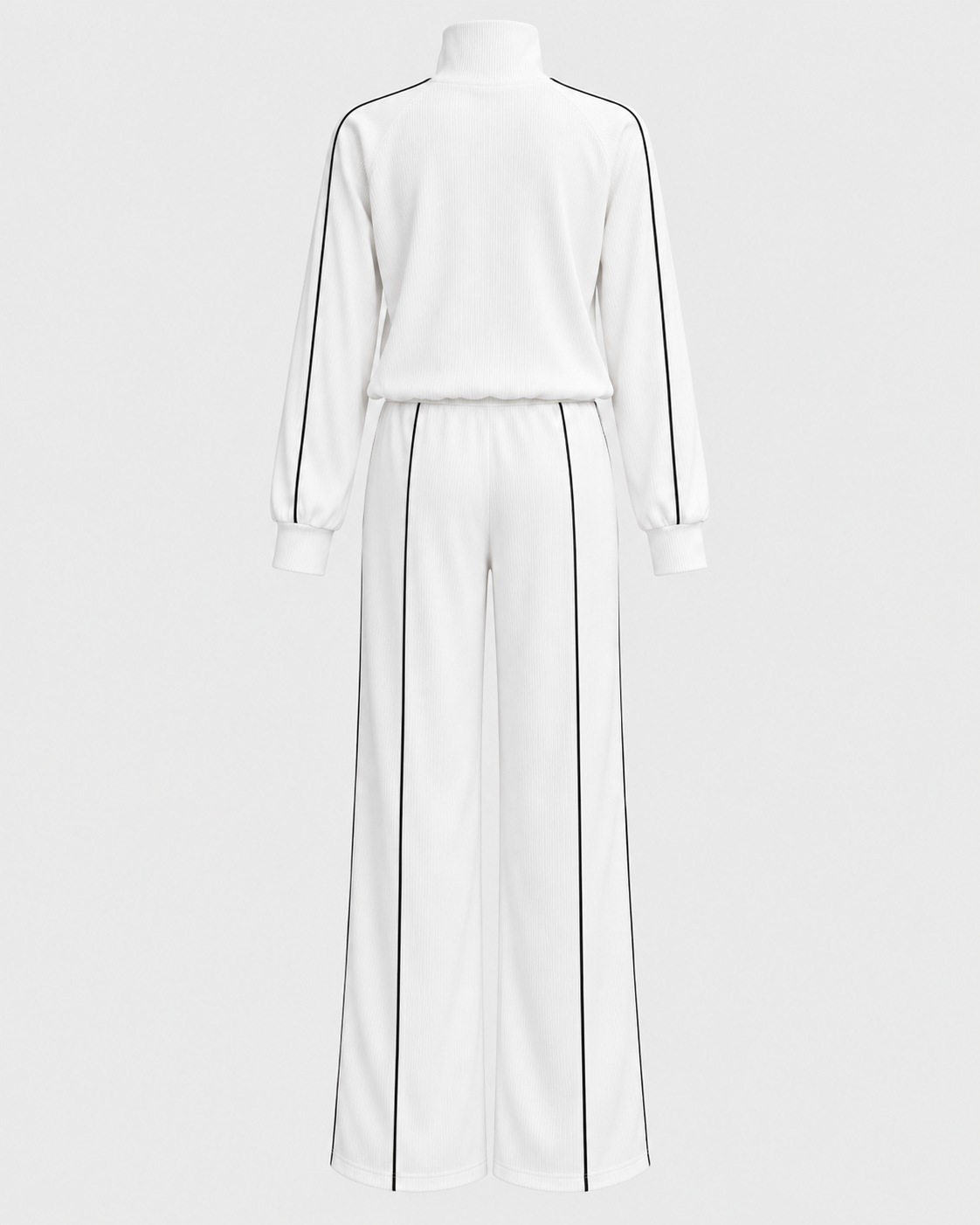 Color: White | Women's white relaxed fit hoodie and wide leg pants set, close-up detail