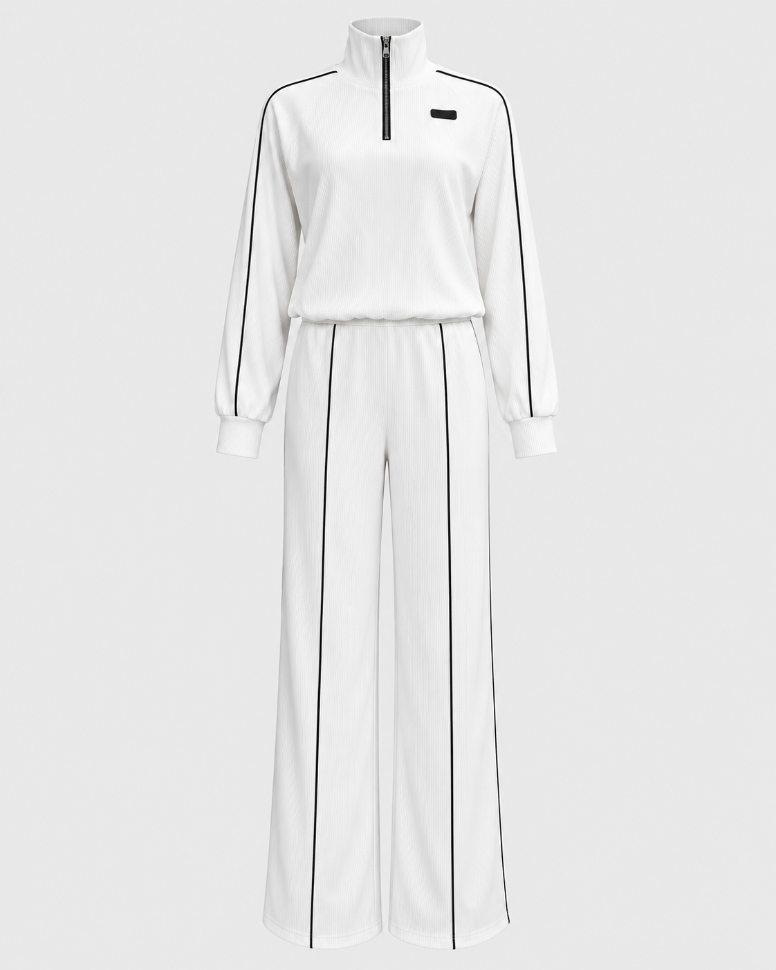 Image of Color: White | Women's white relaxed fit hoodie and wide leg pants set, front studio view