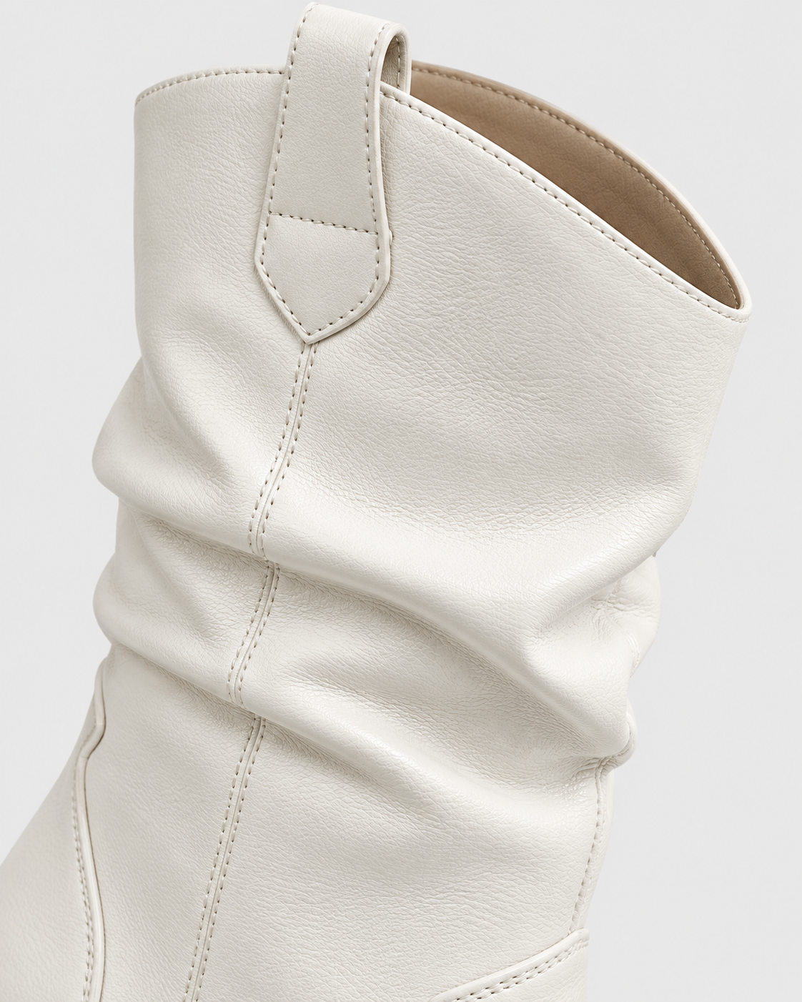 Image of Color: White | Women's white round toe western block heel mid-calf boots, studio product view 2
