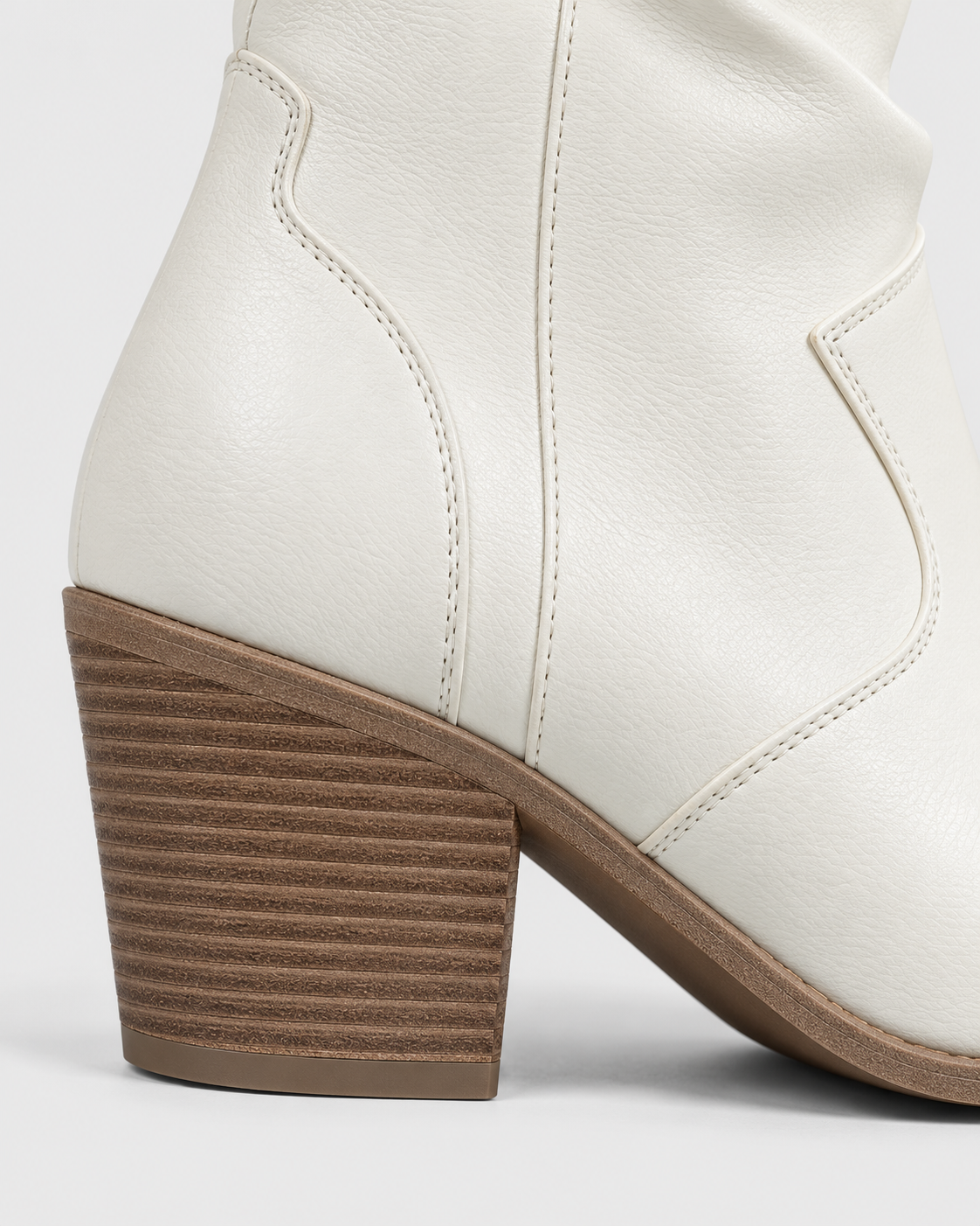 Image of Color: White | Women's white round toe western block heel mid-calf boots, studio product view 3