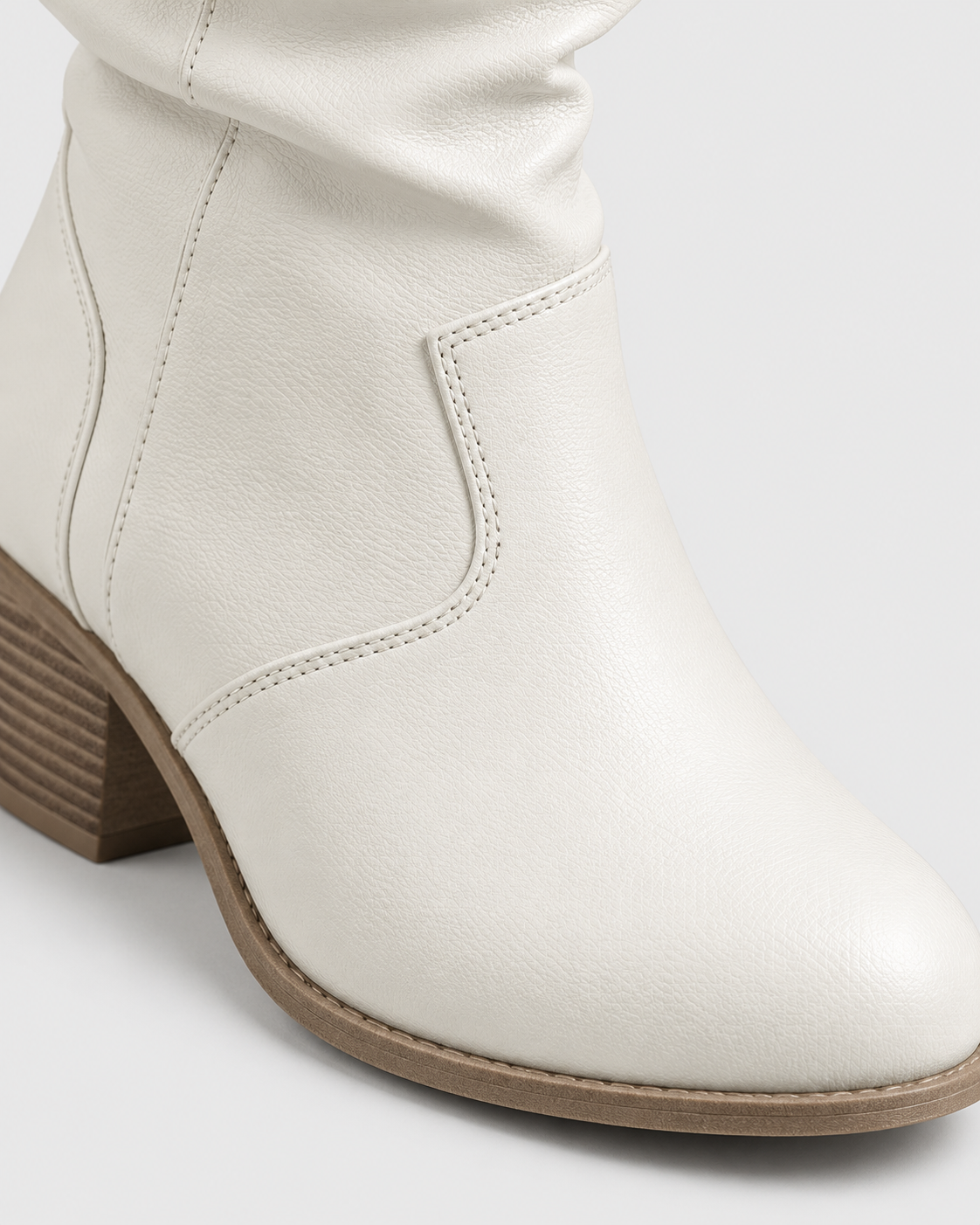 Image of Color: White | Women's white round toe western block heel mid-calf boots, studio product view 4
